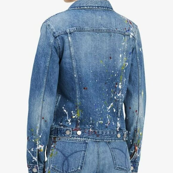 Calvin Klein Jeans Cotton Paint Splatter Colorful Denim Jacket Size S - Picture 16 of 16